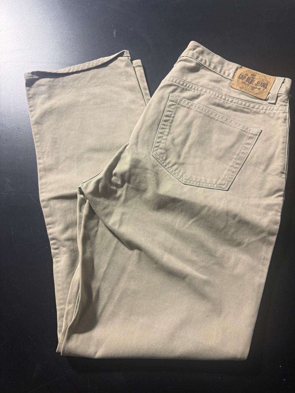 Vintage GAP Blue Jeans Tan Leather Patch Relaxed Fit Men's 34x32 - SO